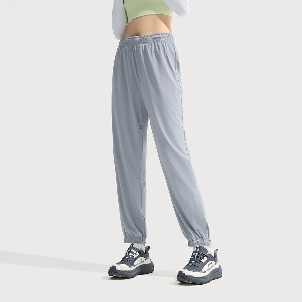 Li Ning Fitness Series Casual Simple Solid Color Ice Silk Quick Dry Cool Anti-Ultraviolet Cuffed Elastic Knitted Sports Pants Women Pants AKYV196-2