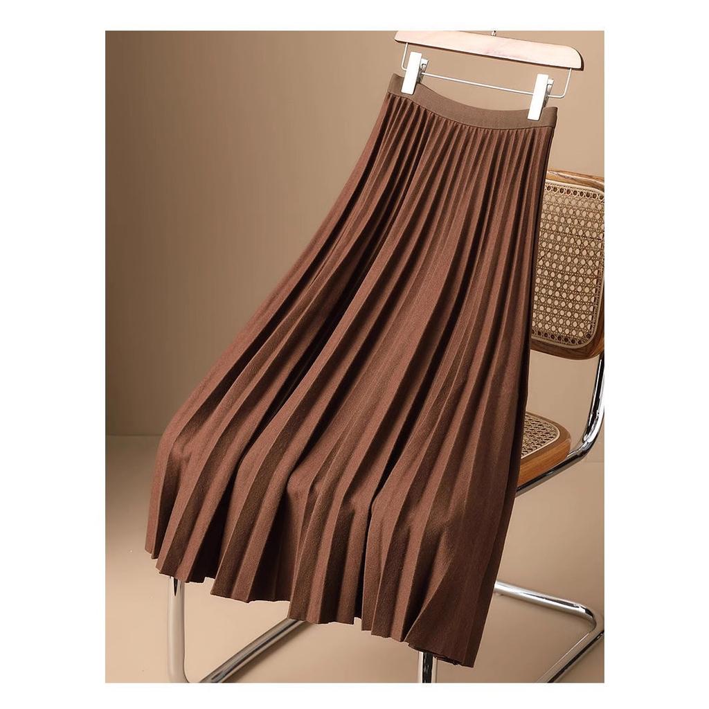 Dark Green Skirt Pleated Skirt Designed For Ladies In Autumn New High-waisted Slim A-line Skirt Organ Skirt Drooping Midi Skirt High Quality
