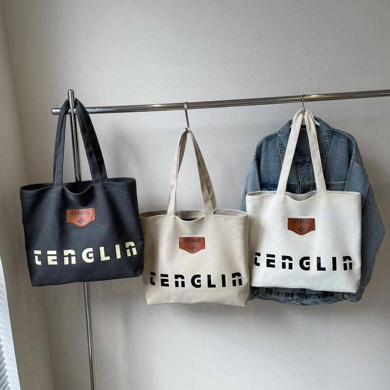 Large Capacity Tote Bag Women's Shopping Bag Letter Print Commuter Student Shoulder Bag