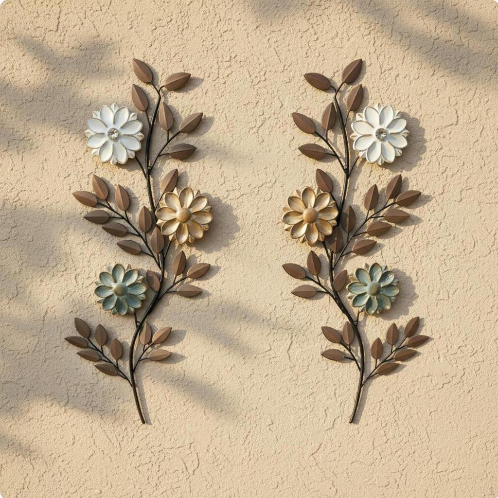 2 sztuki Botaniczna Metalowa Dekoracja Ścienna Amerykański Design Kwiatowa Gałąź Liść Wystrój Wewnętrzna Zewnętrzna