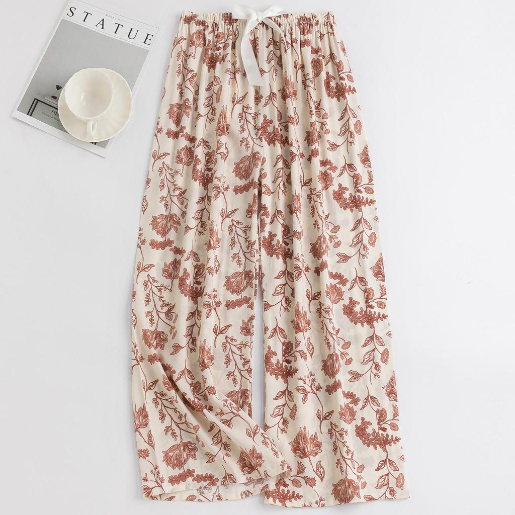 Women's Floral Cotton Silk Pajama Pants, Mosquito Repellent, Outdoor & Home Wear, Plus Size, Lightweight Summer Style.