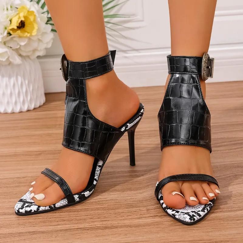 Fashion 2025 Fashion Ladies Shoes Buckle Strap Women's Sandals Summer Open Toe  Retro Party Metal Decoration Plus Size Heeled Sandals
