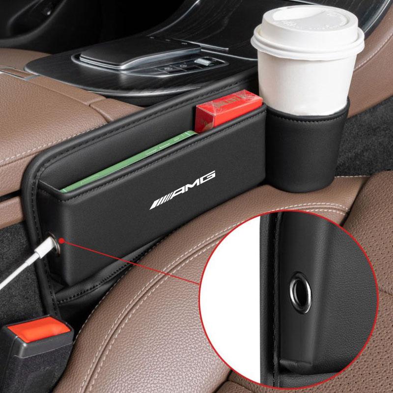 Car Seat Gap Storage Box Leather Cup Holder for Mercedes Benz AMG W220 W221 W222 W217 W230 W204 W205 W203 W246 W245 Accessories