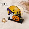 Square Napkin Organizer Halloween Wooden Holder, Ghost Pumpkin Decorative Tabletop Tissue Dispenser, Holder Paper Storage for Holiday Dinner