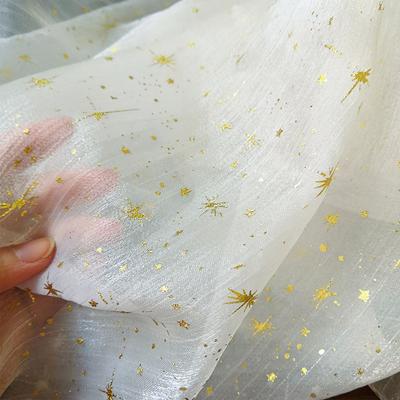 Țesătură Organza cu Paiete Bronzante Stea Lună Crep Tulle La Jumătate de Metru Pentru Realizarea Voalului Miresei Decorare Fundal Festiv Petrecere Acasă