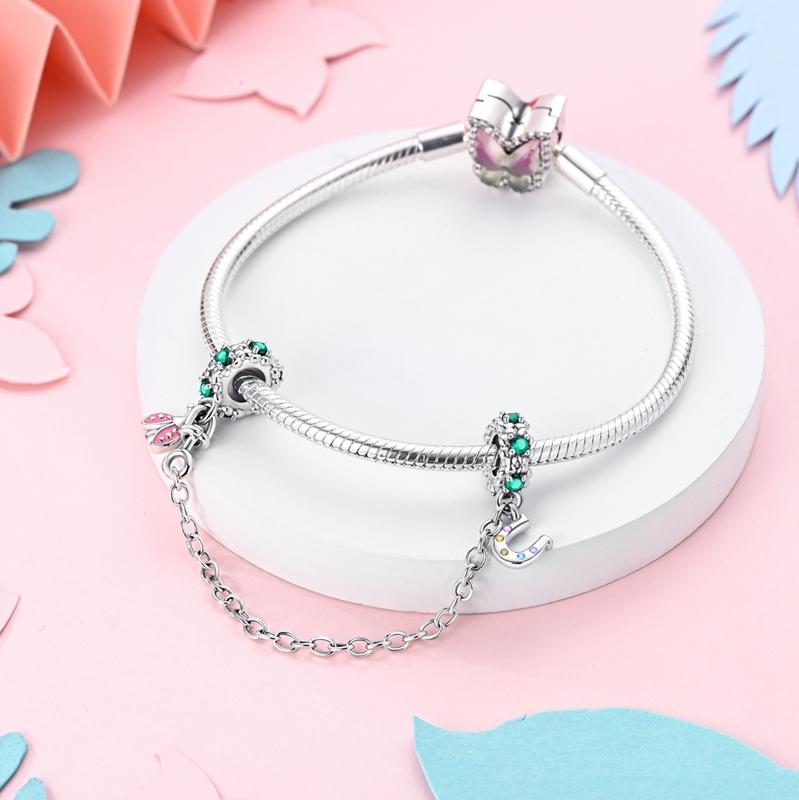 925 Silver Butterfly Safety Chain with Zirconium Charms Beads for DIY Bracelet Jewelry Gift