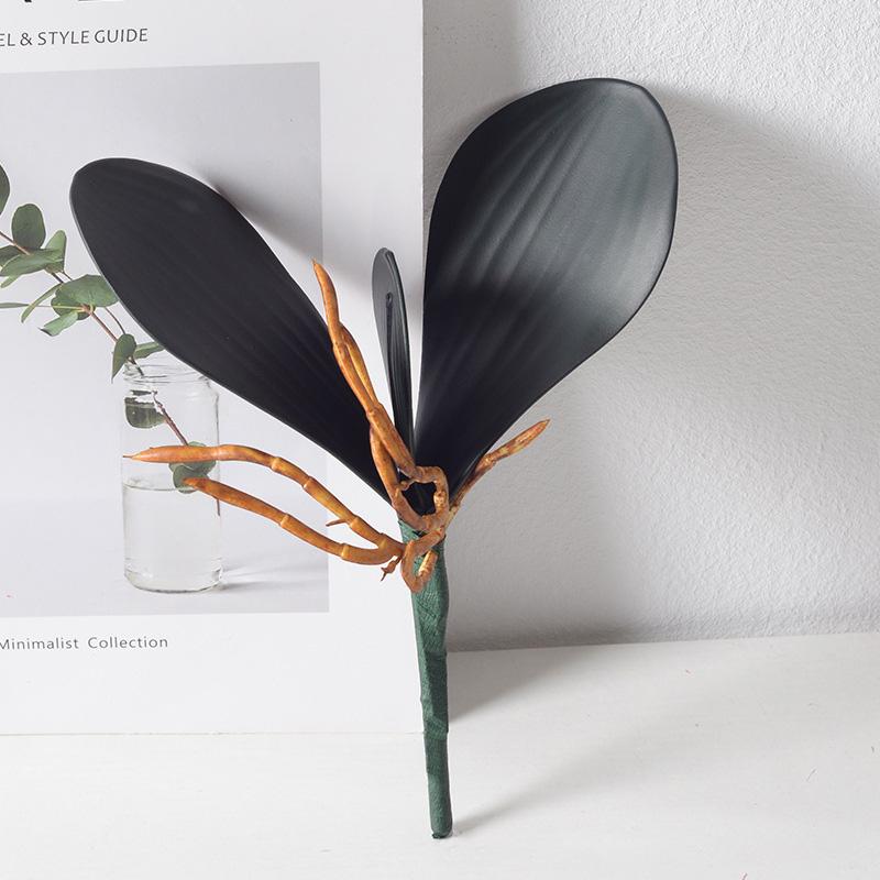 1Pc Artificial Plants DIY PU Flowers Phalaenopsis Leaf Black Floral Decoration Orchid Leaves Real Touch
