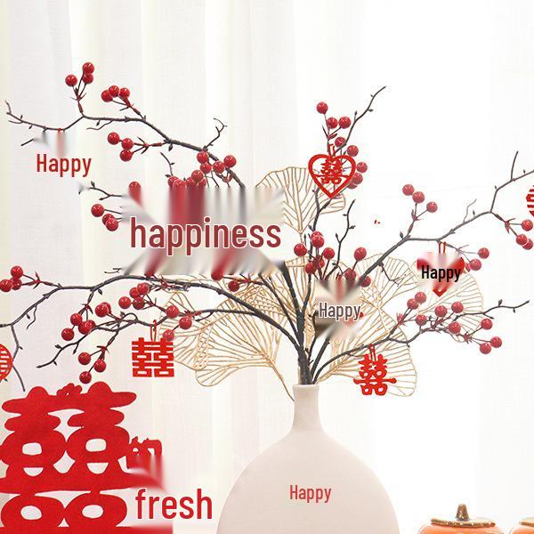 Red Berry Bonsai Scene Ornament for Wedding and Living Room Decor