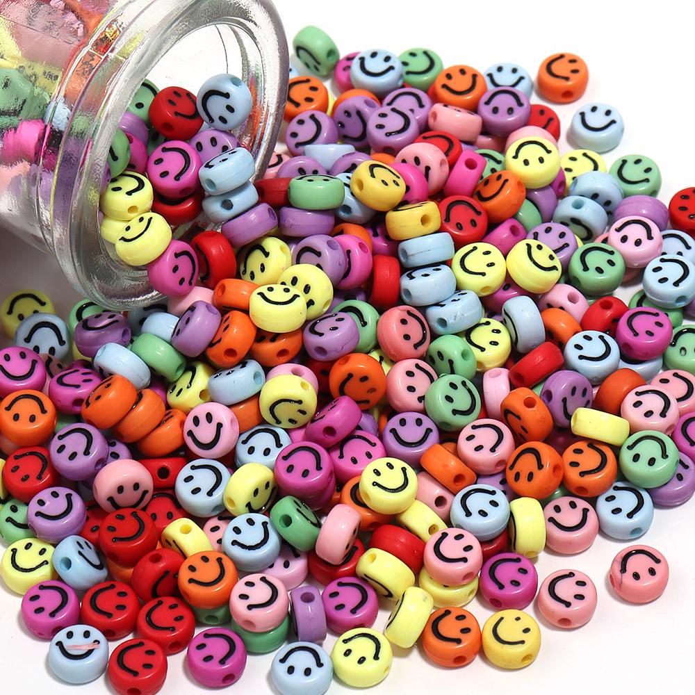 100pcs 7mm Acrylic Smile Face Beads Multicolor Round Shape  Loose Spacer Bead for Jewelry Making DIY Charms Bracelet Necklace