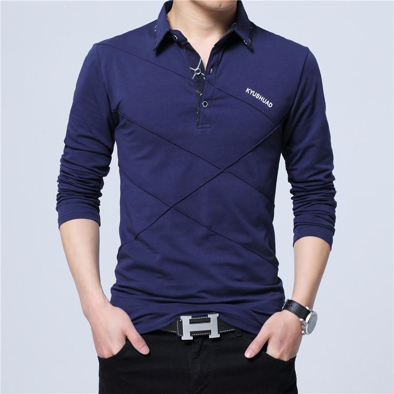 Men's Large Size Long-Sleeve Lapel T-Shirt - Spring/Autumn Loose Fit