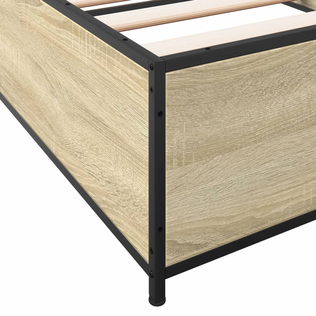 Bed Frame in Sonoma Oak Finish 75 x 190 cm Made of Engineered Wood and Metal