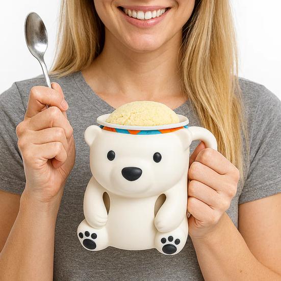 Polar Bear Ice Cream Cup Holder 3D Printed Cute Animal Ices Creams Cooler Container Leak-Proof Ice Pint Holder