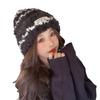 New Black and White Striped Fluffy Knitted Hat Warm and Versatile Face protecting Small Ear Protecting Wool Hat for Women