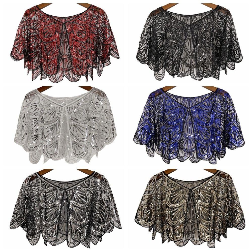 Mesh Sequins Shawls Blingbling Short Cape Elegant Sequins Poncho Coat Girl
