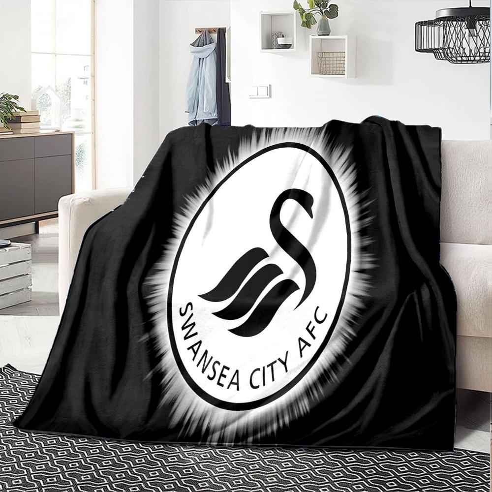 Swansea City Crest Flannel Blanket, Soft Polyester, Modern Design, All-Season for Camping, Travel, Gifts for holidays or birthdays