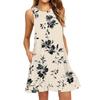 Women's Fashion Beach Dress Sleeveless Round Neck Floral Print Dress