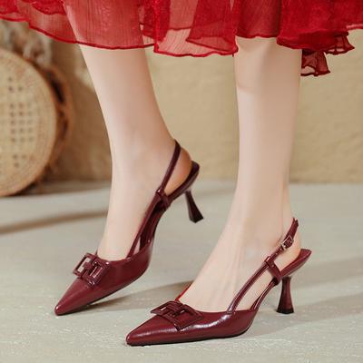 Baotou Sandalen Damen neu große Größe spitz hinten leer einzelne Schuhe rot hohe Absätze Stiletto