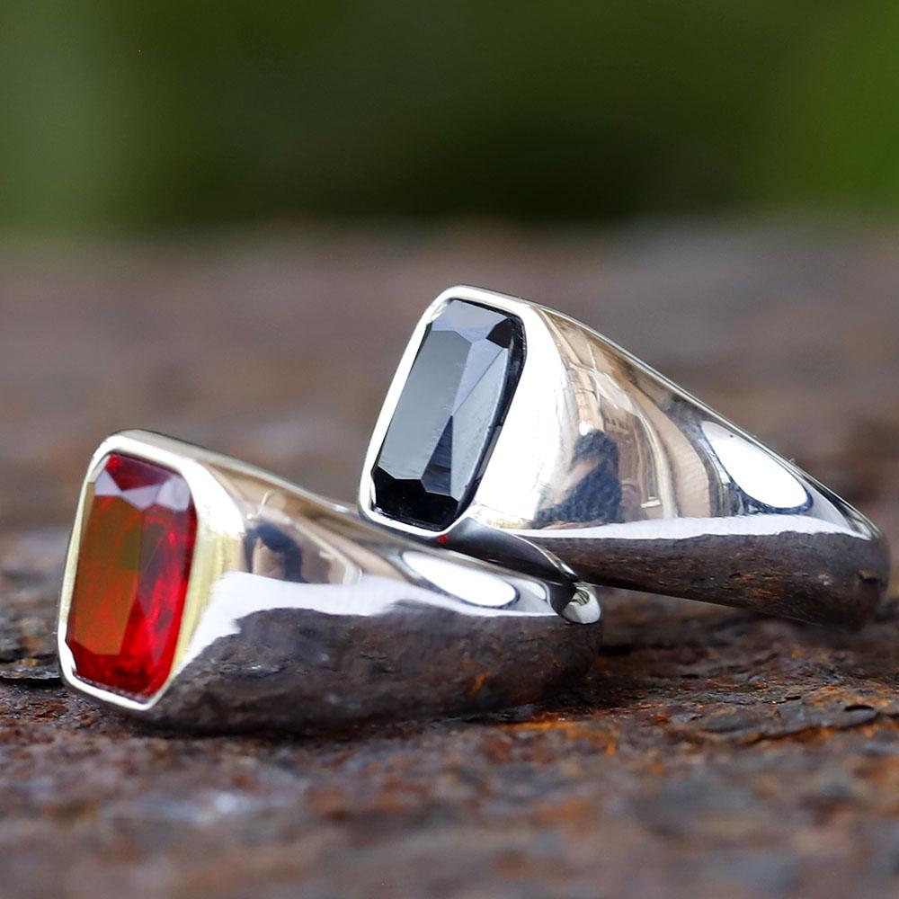 Stainless Steel  Turkey Stone Ring Geometric Red Zircon For Anniversary Party Wedding Men's Anels Totem Luxury Jewelry