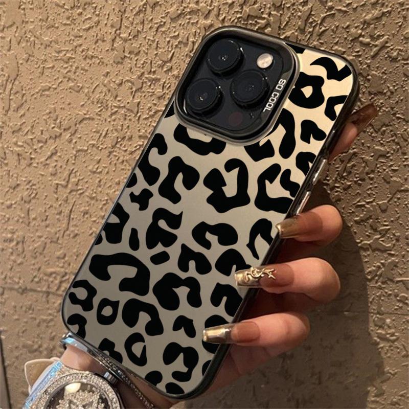 Black Brown Leopard Print IMD Phone Case For iPhone 16 15 Pro Max 14 Plus 13 12 11 16E X XR XS Max 7 8 Plus SE2 Shockproof Cover