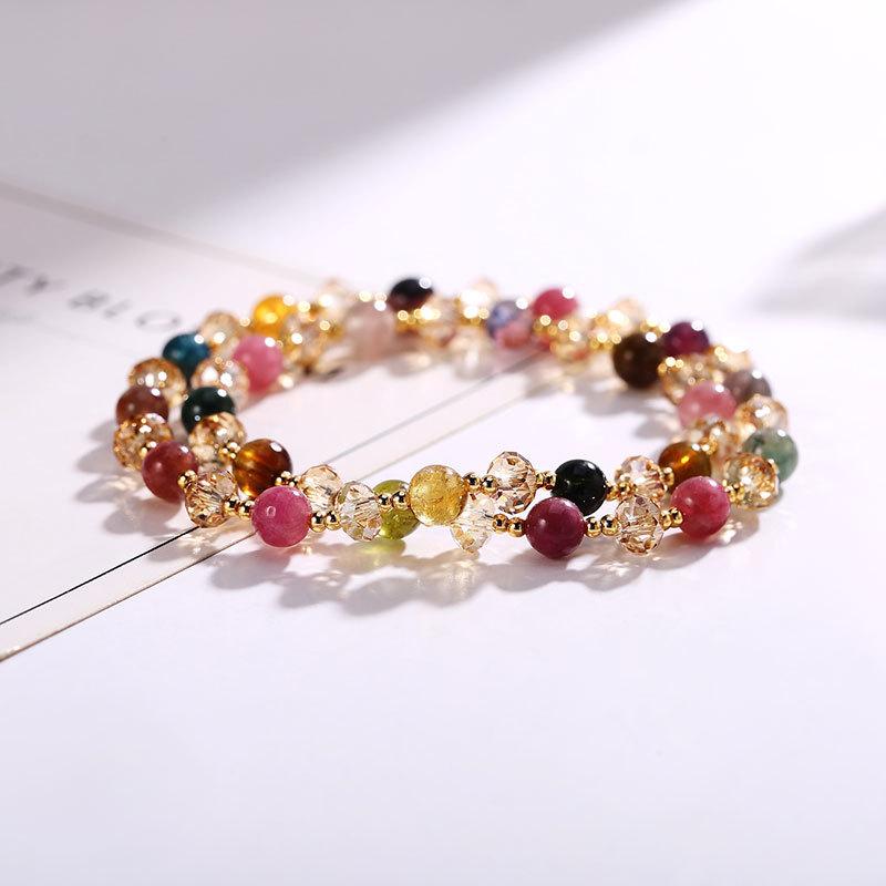 Trendy Crystal Rhinestone Bracelet for Women Premium Quality Genuine Tourmaline Multi-Strand Beaded Jewelry Original Design Gift