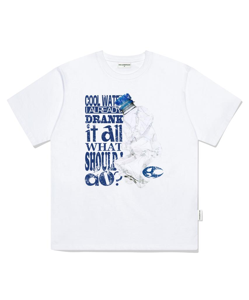 ESCAPEFROM Cobalt Cool Water Print Oversized Short Sleeve T-Shirt White