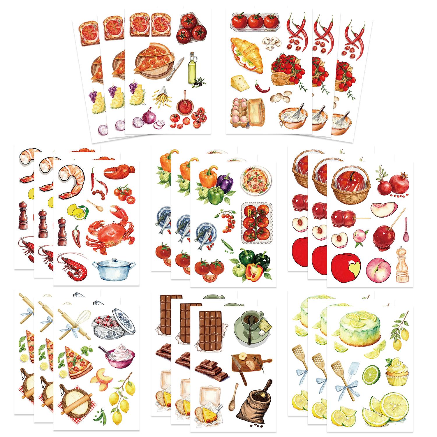 

8PCS Watercolor Food Stickers Cartoon Doodles for Notebook Phone Luggage Decoration DIY Crafts