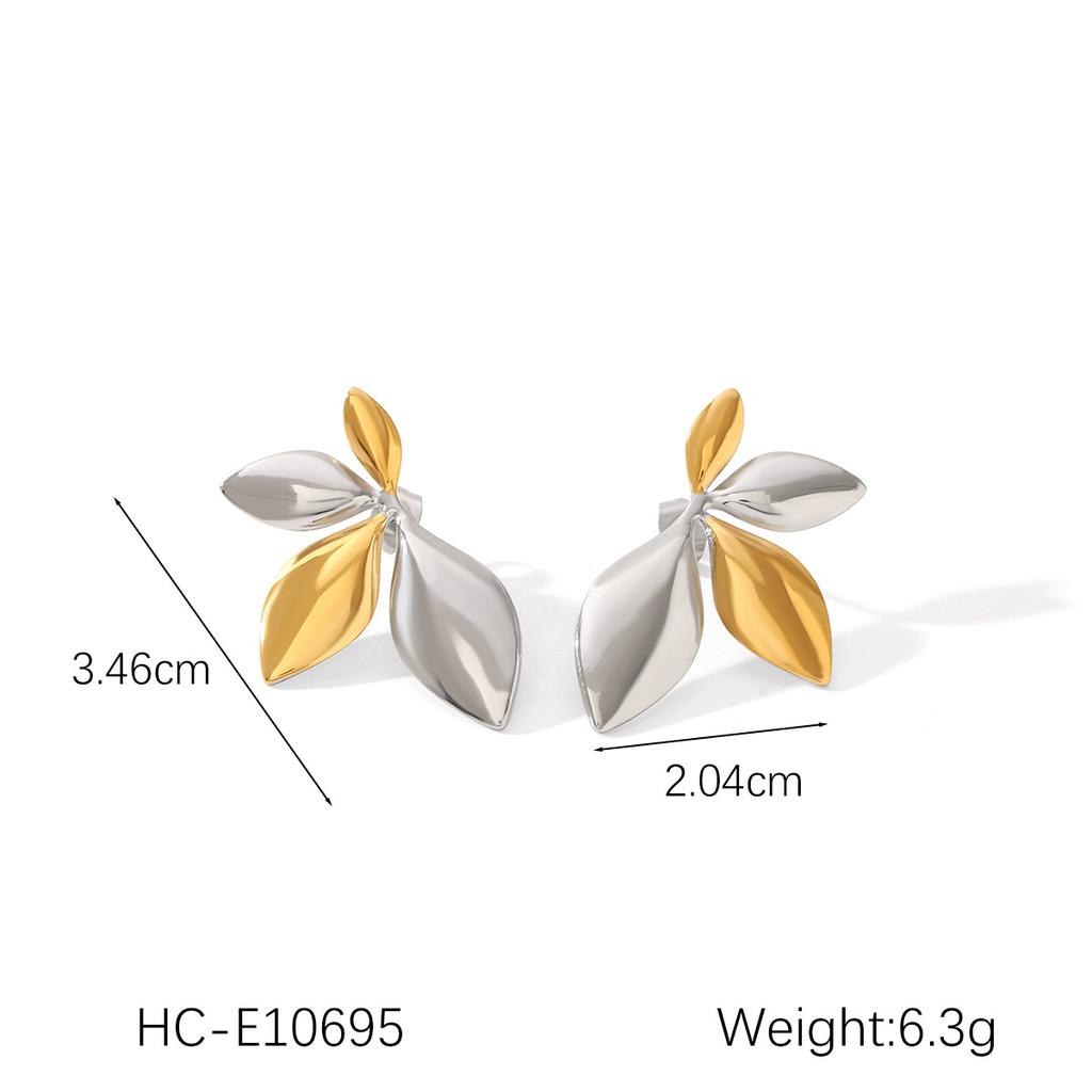 Gold and silver color blocked stainless steel earrings for women, smooth geometric texture, sun pentagram, European and American design, jewelry gift