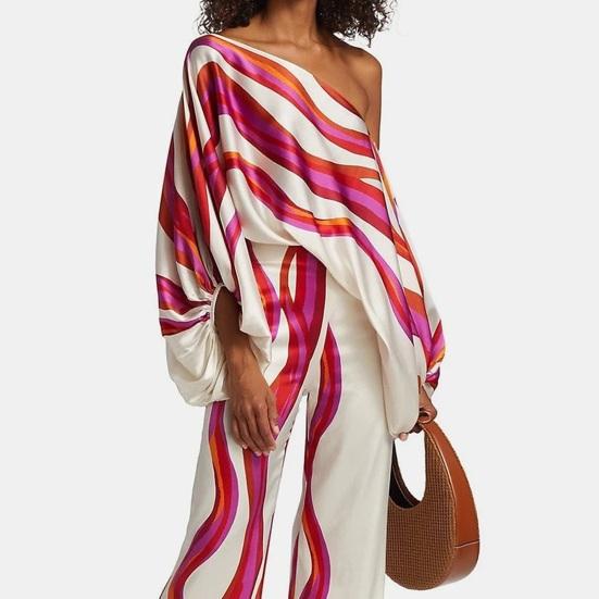 2 Stück/Set Schulterfrei Laternenärmel Langarm Hohe Taille Gerade Weites Bein Lässig