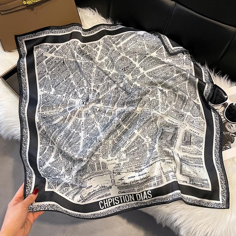 Summer High-End Simulation Silk Square Scarf Femininity Versatile Sunscreen Large Shawl Silk Scarf Variety