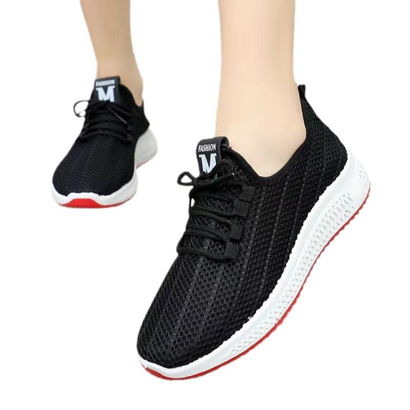 Spring and summer new women's sports mesh casual sports shoes platform-soled walking shoes soft-soled comfortable lace-up shoes white mesh shoes