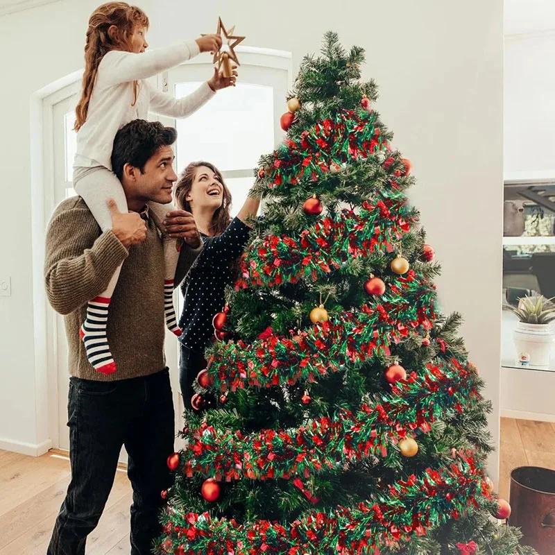 1/3/5Pcs 2M Christmas Strip Ribbon Red Green Tinsel Garland Xmas Tree Hanging Ornaments Home Decoration New Year Party Supplies