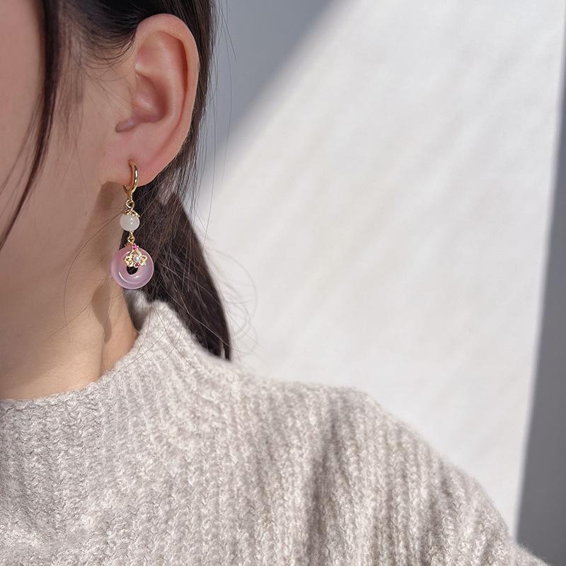 Elegant Pink Donut Peace Buckle Alloy Pearl Drop Stud & Clip On No Piercing Vintage Earrings