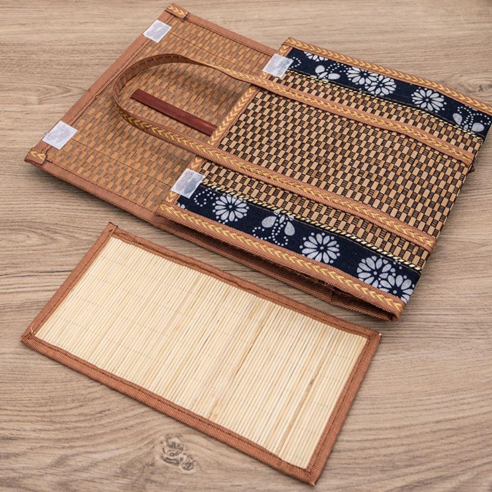 Rectangular Hand-Woven Basket Bamboo Handheld Woven Basket Retro Bamboo Picnic Basket  Photo Prop
