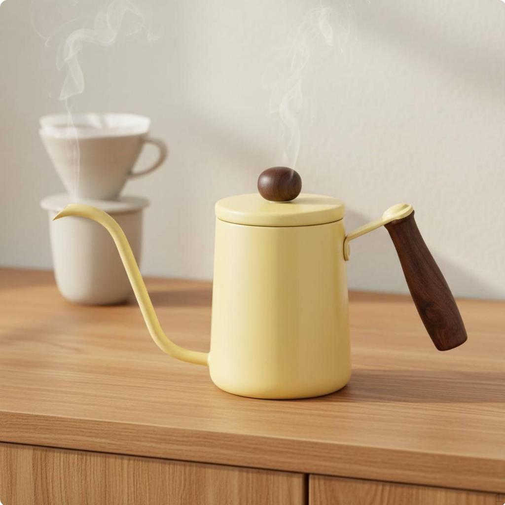 Coffee Kettle Japanese Design Wooden Handle Pot Precision Pouring Gooseneck for Home
