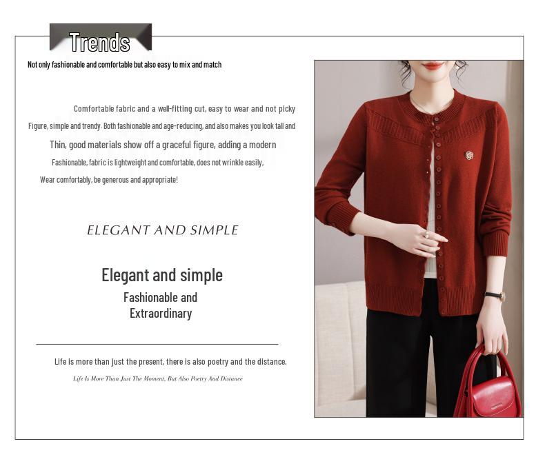 Women's Casual Long-Sleeve Knitted Sweater for Ages 40-60 - Elegant Top for Middle-Aged & Elderly