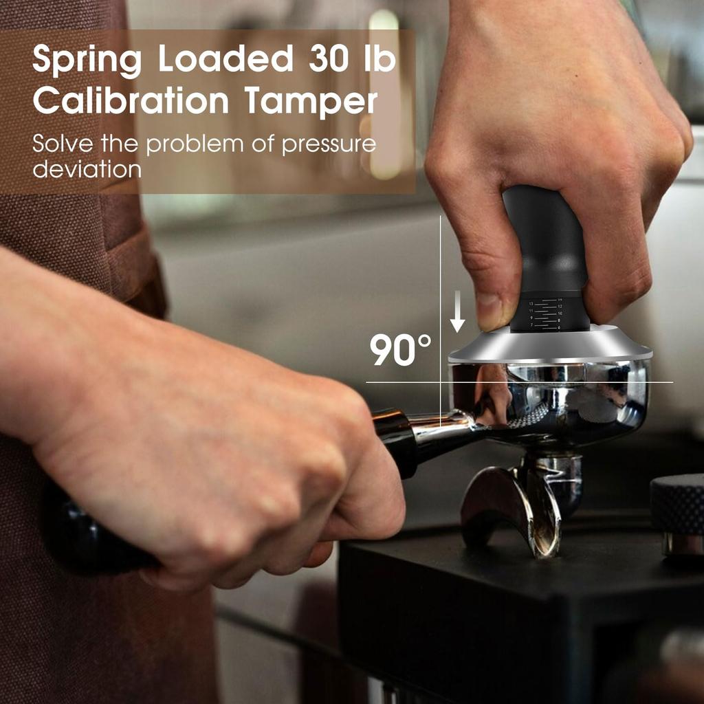 Reoszeank 51mm Espresso Accessory Kit with Spring-Loaded Calibration Tamper, WDT Tool and Dosing Funnel Set for DeLonghi 51mm Espresso Coffee