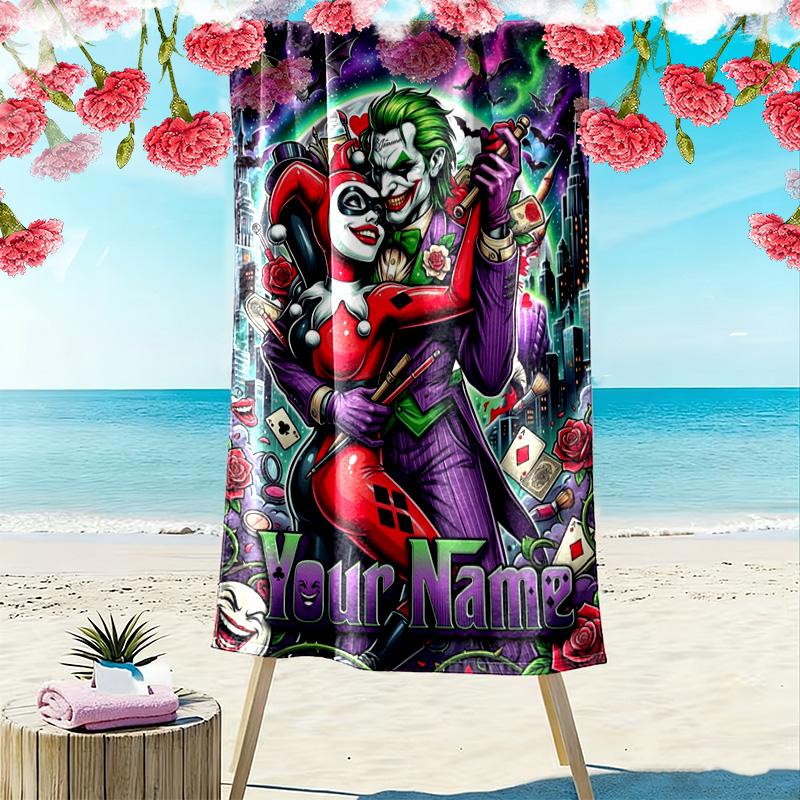 Name Custom Clown Joker Print Beach Towel, Large Soft Quick Dry Towel for Beach Camping Swimming