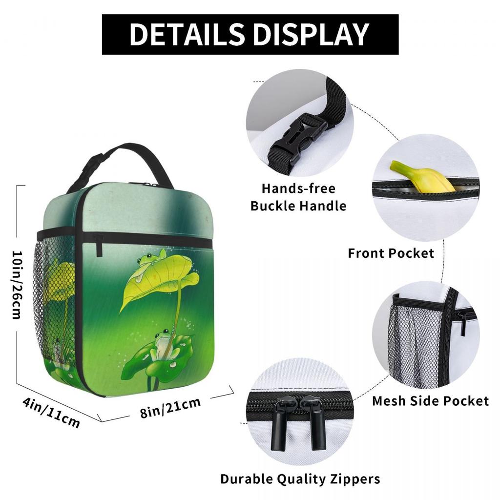 Sac à lunch isotherme Design Grenouille Mignonne sous Feuille Pluie pour Enfants École Glacière Boîte Thermique Alimentaire Sac fourre-tout Boîtes à lunch portables Contenant