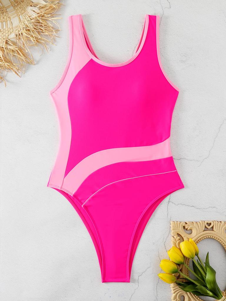 High-End Women's Sporty Competitive One-Piece Swimsuit - Solid Color with European and American Style