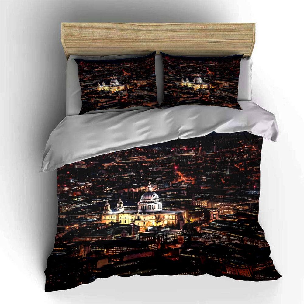 City Nightscape Decorative Set Multiple Sizes Kid'S And Adults' Bedroom Exquisite 3Pc Bedding Set, Gift