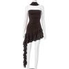 European Off-Shoulder Asymmetrical Ruffle Dress - Women’s Summer Solid Color Bandeau Style