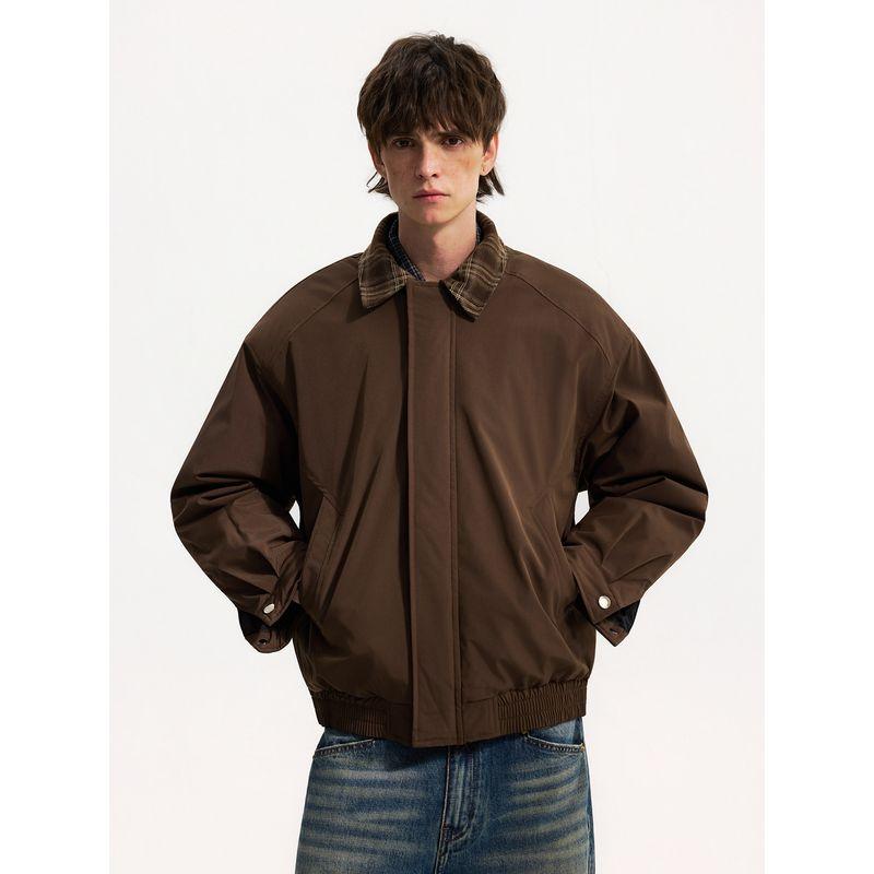 Blaexit American Retro Plaid Lapel Patchwork Faux Two-Piece Cotton Jacket for Men, Winter High-End Jacket