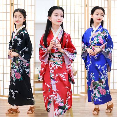 Japon Tarzı Çocuk Sakura Kız Kimono Elbise Cosplay Kostümü