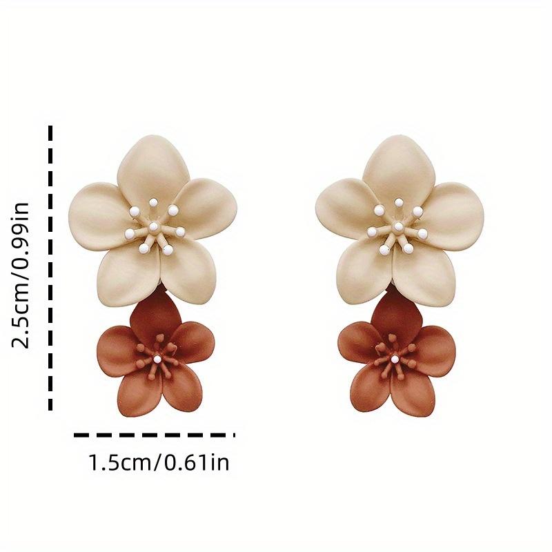 1 Pair Elegant Floral Stud Earrings, Alloy Mixed Color Beige & Brown, Versatile for Casual/Parties/Birthdays/Gifts, for Teenager 15+ Years