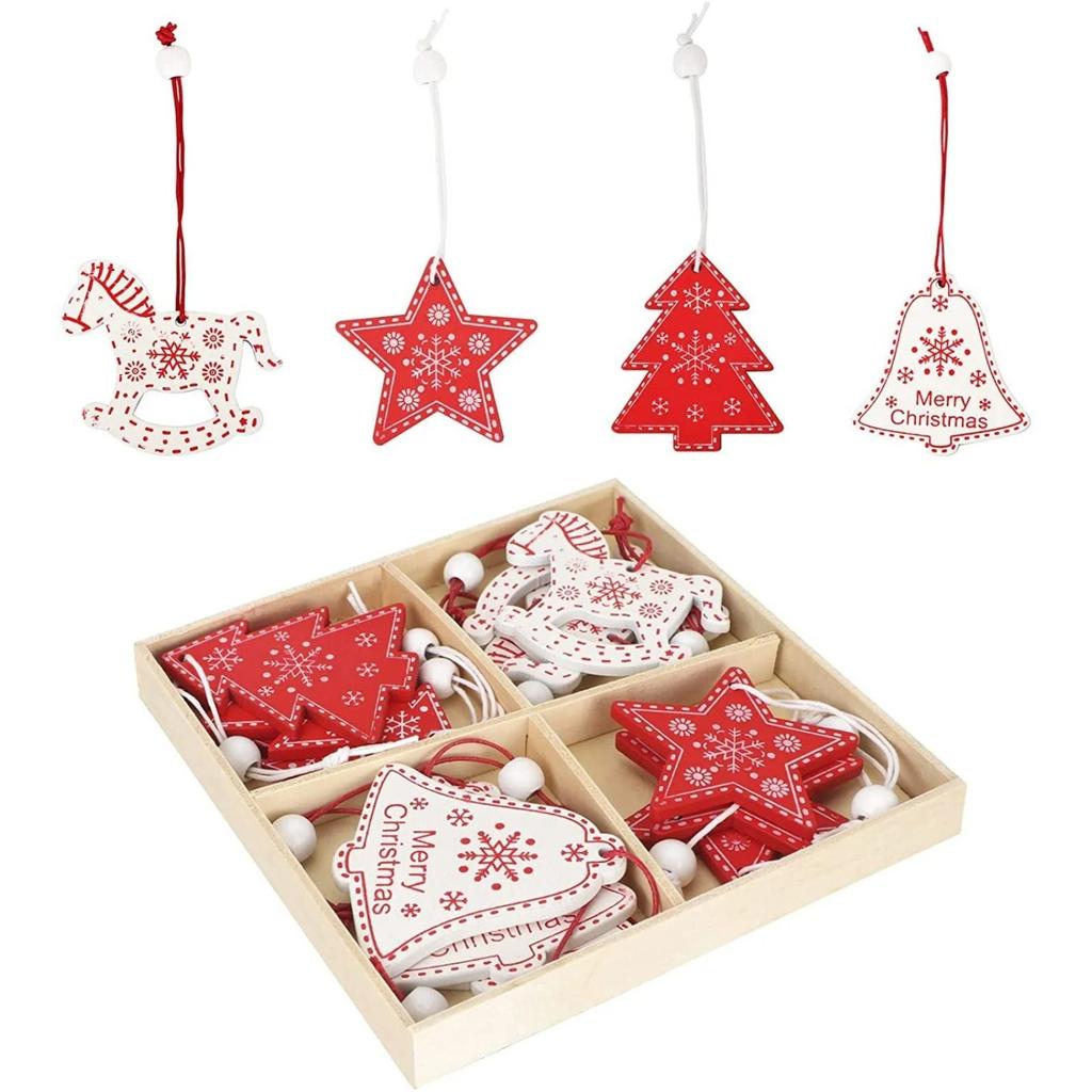 12 Pcs Christmas Wooden Pendant Decoration Holiday Elk Snowflake Star Chrimbo Tree Hanging Ornaments Home DIY Decors