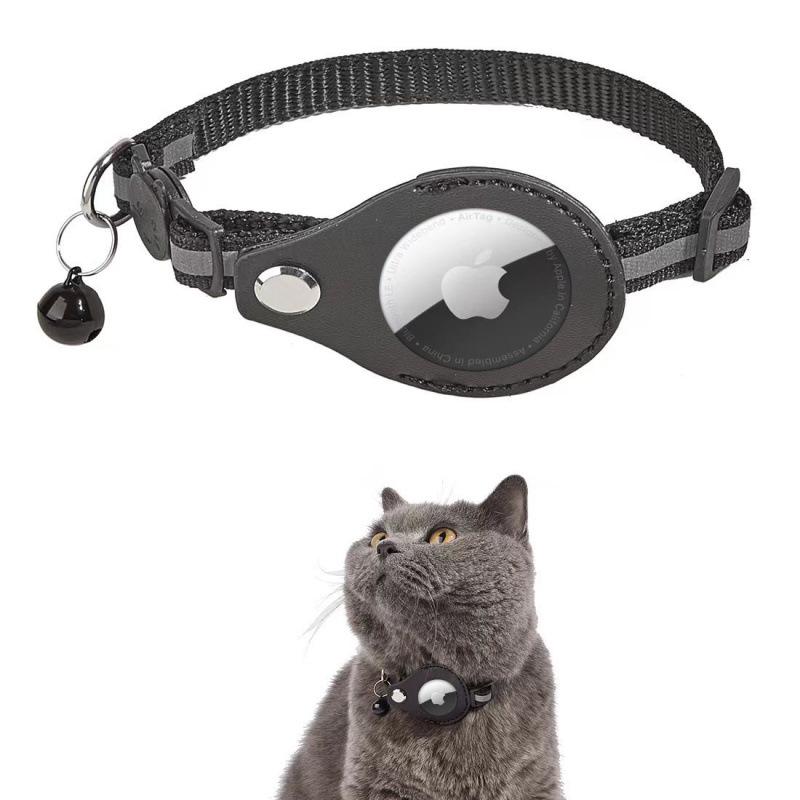 Reflective Cat Collar with Airtag Holder and Bell - Anti-Lost Tracker for Cats