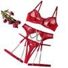 Sexy lingerie three-point set metal chain embroidery shapewear bra set