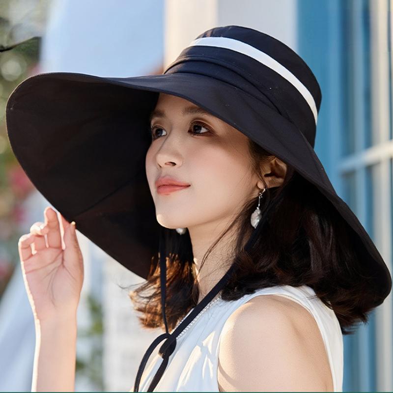 Women's Wide Brim Sun Hat Full Coverage UV Protection Summer Foldable Adjustable Zipper Drawstring Beach Outdoor Sunscreen Hat