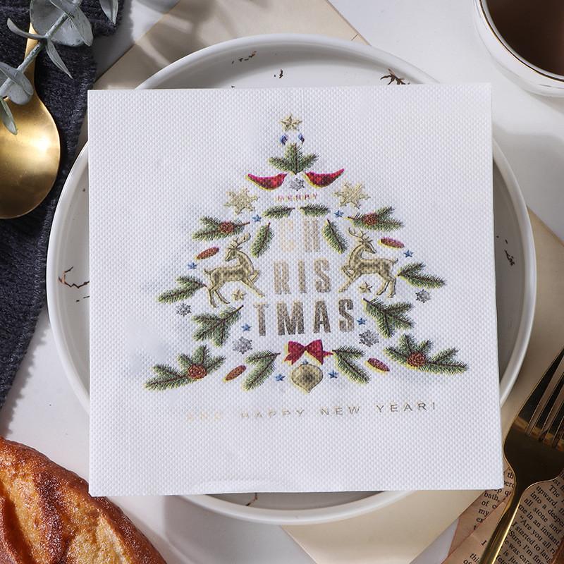 20Pcs/pack Christmas Series Printed Paper Disposable Tableware Napkin Tissues Xmas Happy New Year Party Decoration