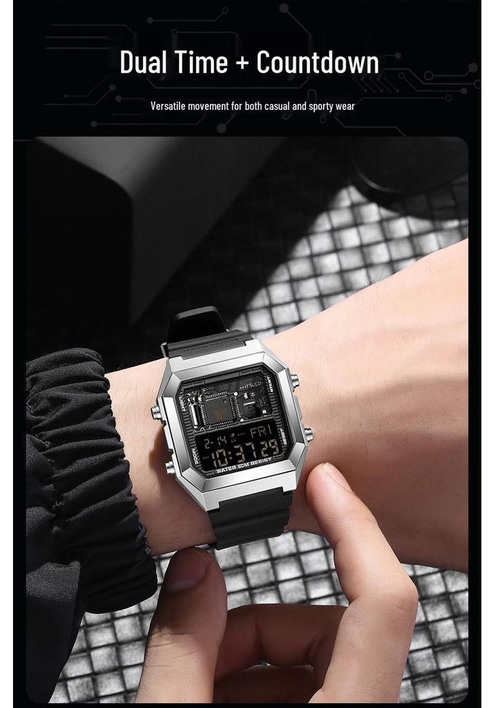 SANDA Dual-Time Multifunction Student Sports Watch - Square, Waterproof, Electronic
